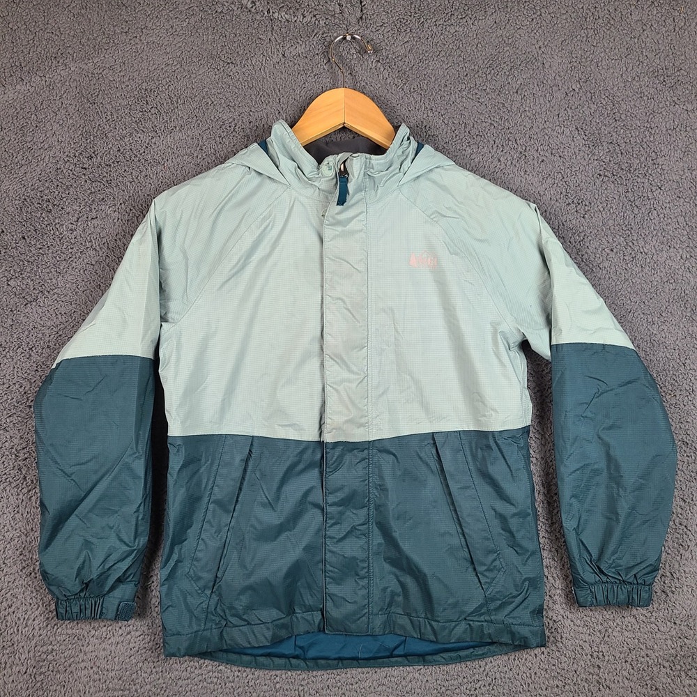 REI Co-op Kids Medium 10-12 Insulated Hooded Jacket Colorblock Blue Green